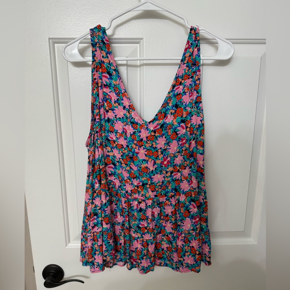 Floral Sleeveless Top - Pink and Blue